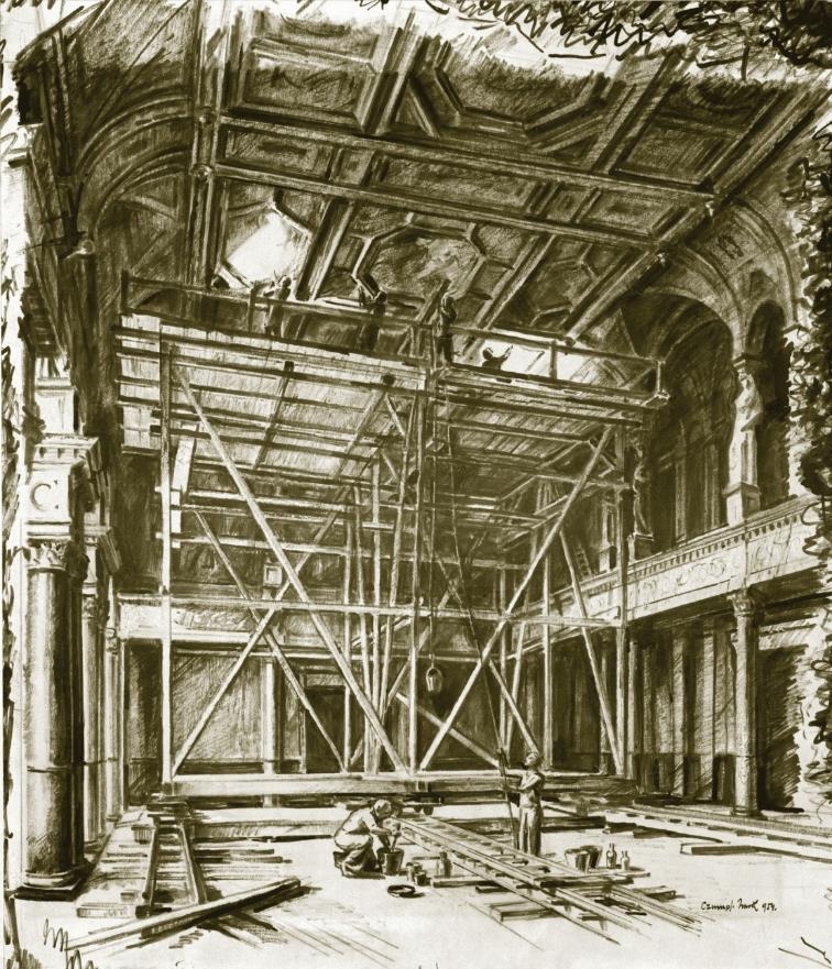 A Díszterem falképeinek restaurálása, 1954.